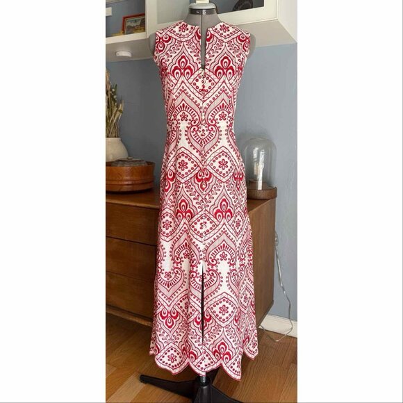 Evi Grintela Athens Carine Sleeveless Embroidered Midi Dress Red White - Picture 1 of 10